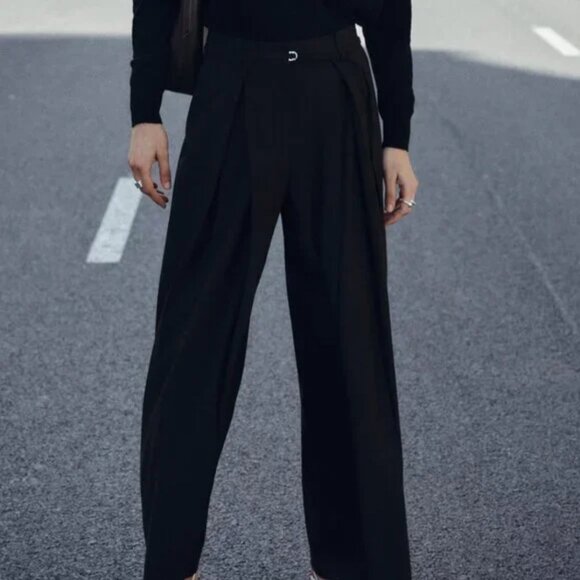NWT ZARA THIN BELT PANTS BLACK - Picture 1 of 6